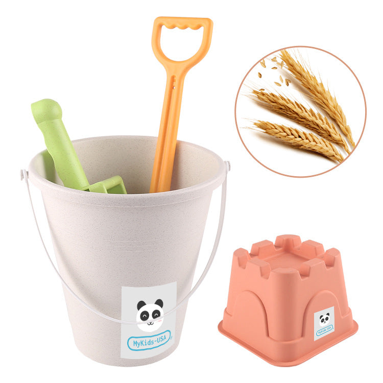 Children Wheat Straw Medium Beach Bucket Dinosaur Model Toy-0