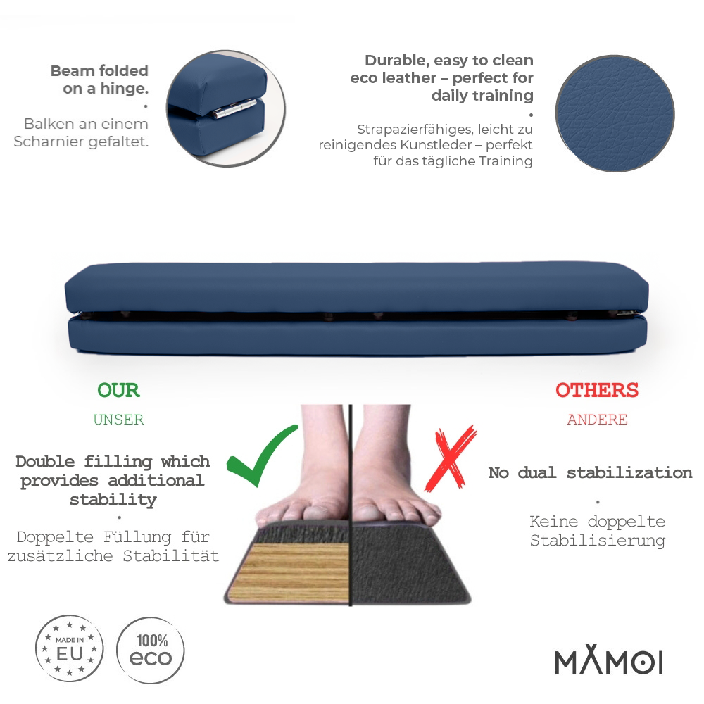 MAMOI® Poutre de gymnastique pliable en similicuir 200 cm, poutre antidérapante pour enfants et adultes, surface douce, pour usage à domicile, design pliable, capacité 180 kg-1