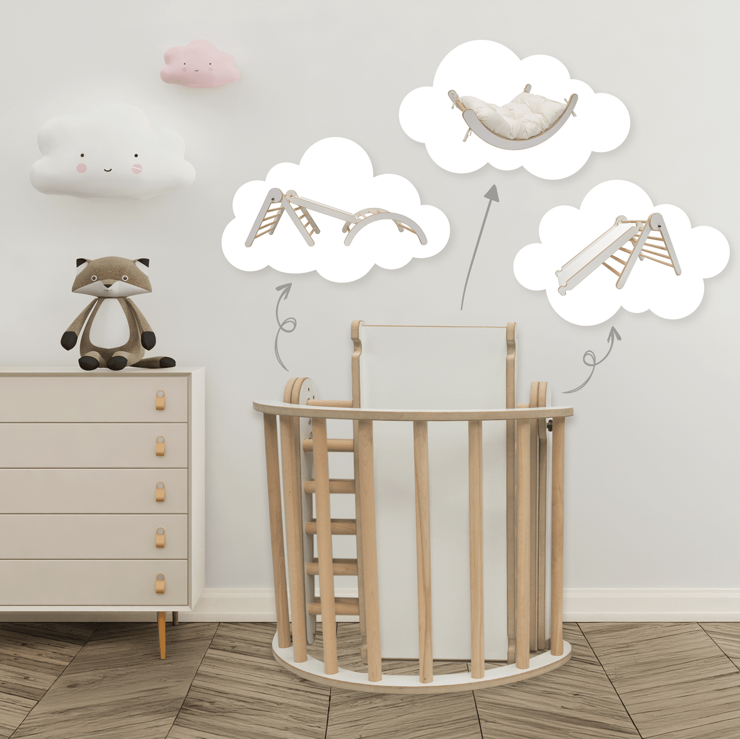 MAMOI® Structure d'escalade Triangle d'escalade Indoor 4 en 1 SET. Arche d'escalade Montessori avec coussin, aire de jeux intérieure 1-3 ans et toboggan pour enfants.-3