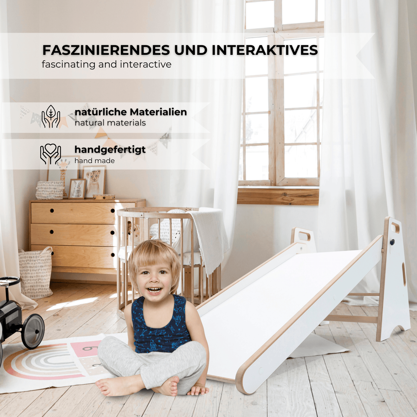 MAMOI® Kinder Indoor Rutsche – 2-in-1 Holzrutsche & Tritthocker | Montessori Kinderrutsche & Küchenhelfer-2