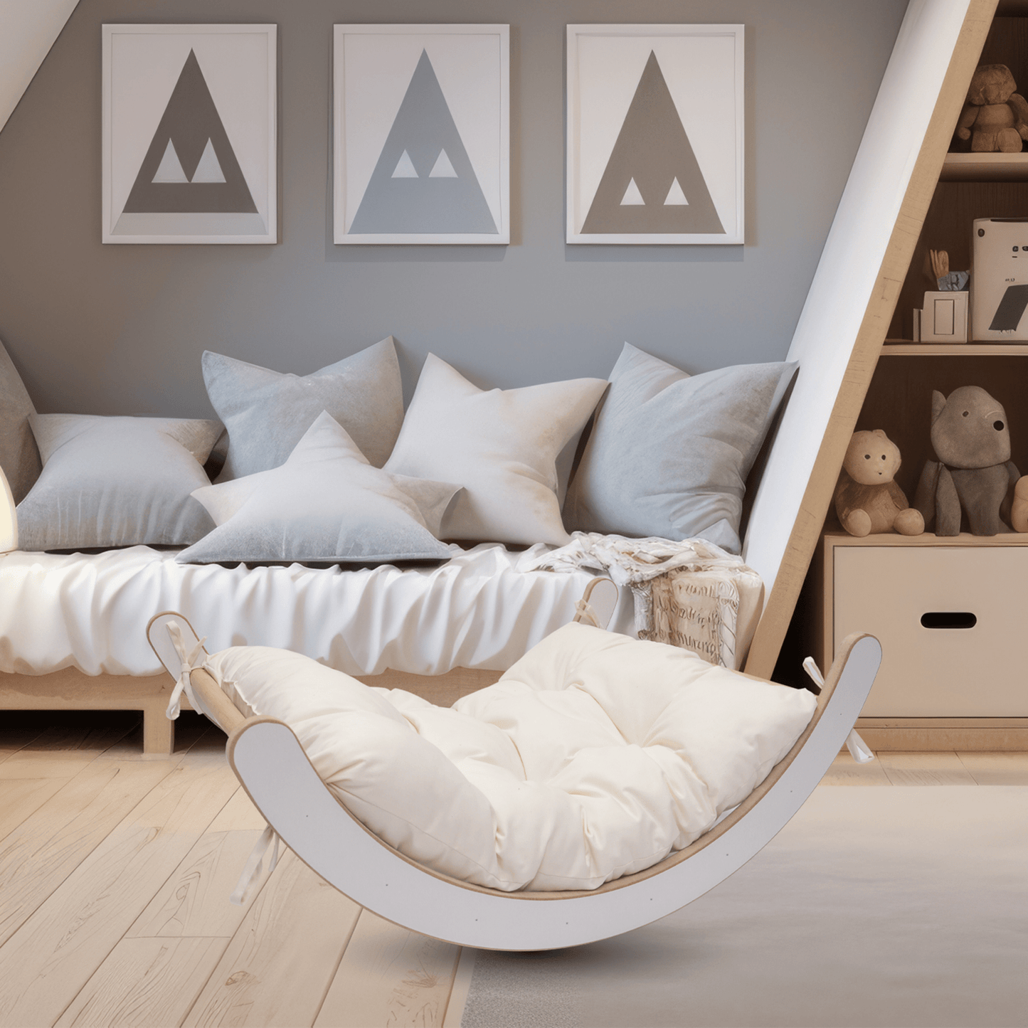 MAMOI® Structure d'escalade Triangle d'escalade Indoor 4 en 1 SET. Arche d'escalade Montessori avec coussin, aire de jeux intérieure 1-3 ans et toboggan pour enfants.-5