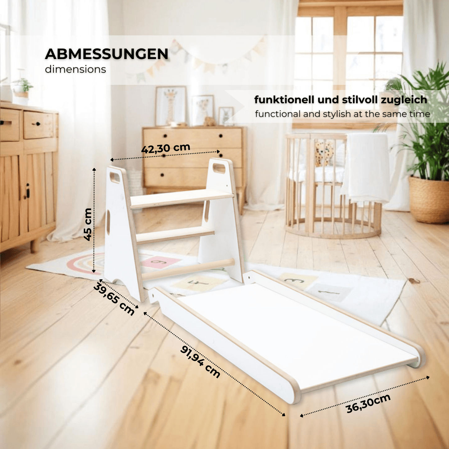 MAMOI® Kinder Indoor Rutsche – 2-in-1 Holzrutsche & Tritthocker | Montessori Kinderrutsche & Küchenhelfer-3