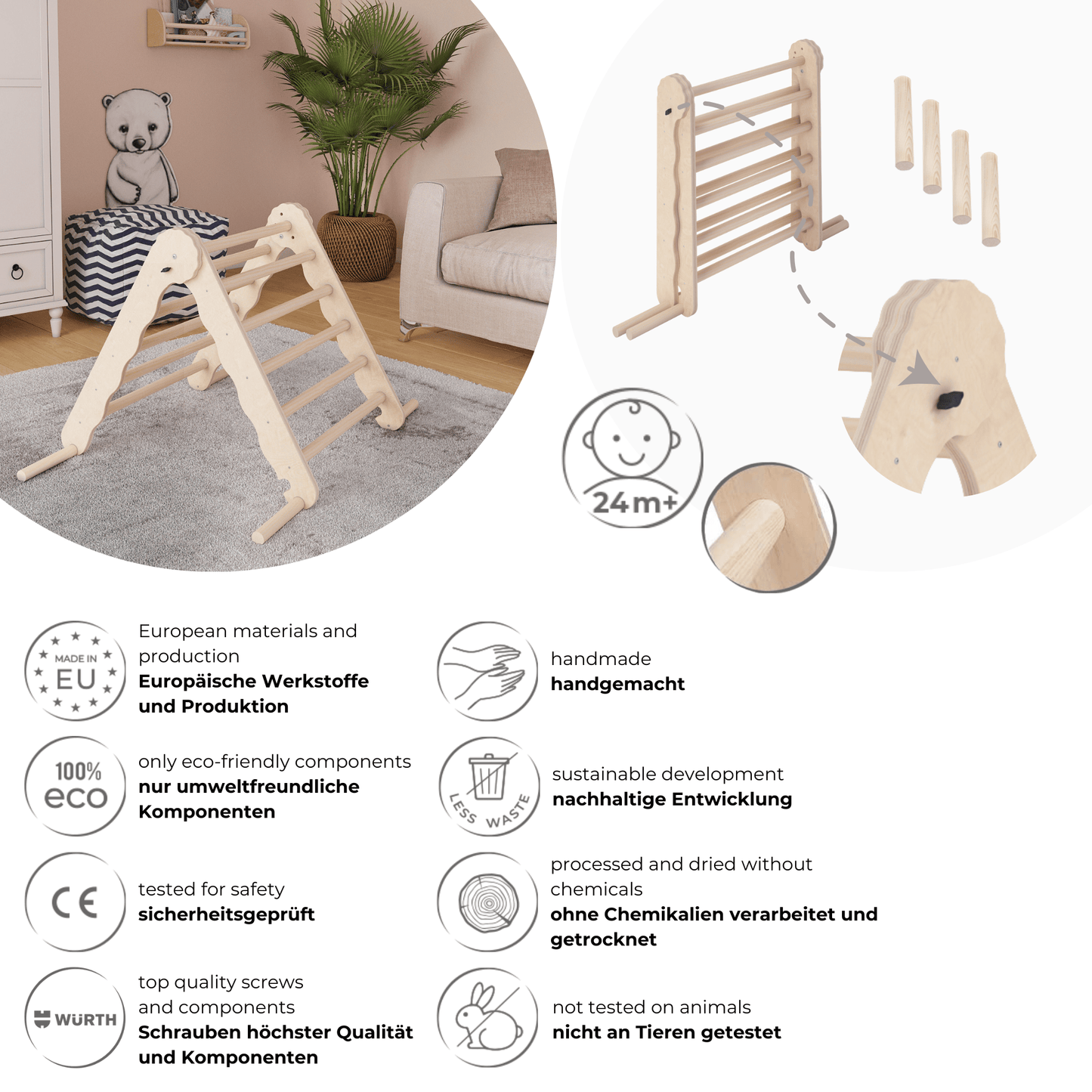 MAMOI® Triangle descalade interieur pour enfant, Mur escalade intérieur en bois pour bebe à partir de 1/2/3 an, Motricité libre montessori-3