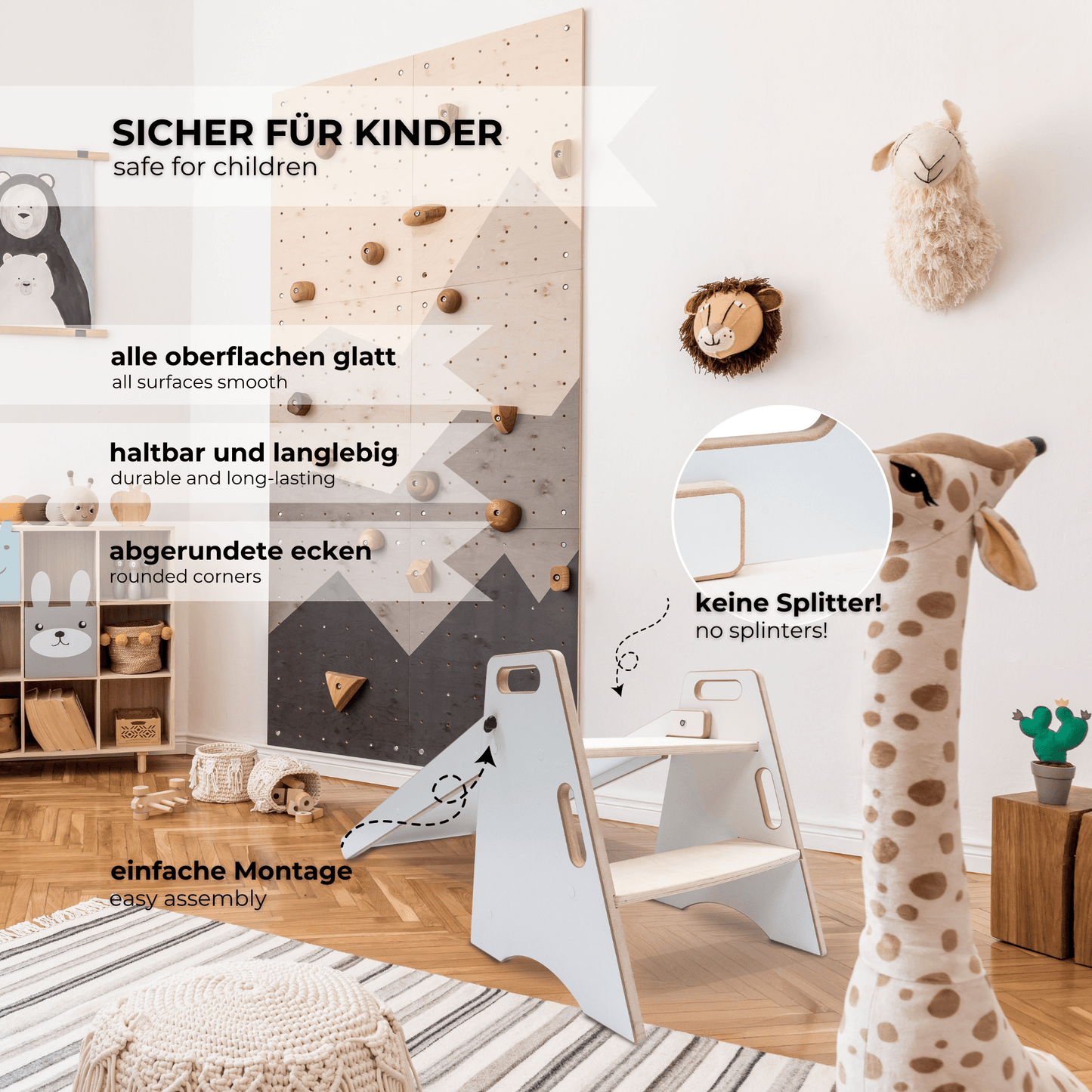 MAMOI® Kinder Indoor Rutsche – 2-in-1 Holzrutsche & Tritthocker | Montessori Kinderrutsche & Küchenhelfer-5