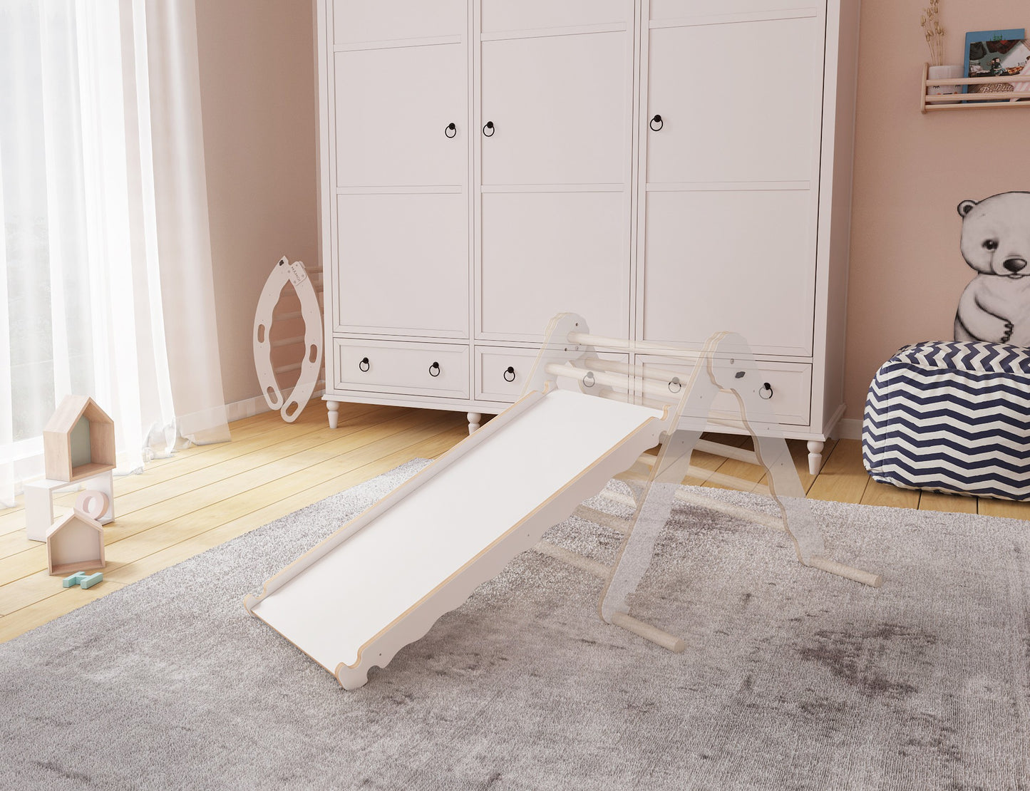 MAMOI® Toboggan interieur pour enfant, Tobogan pour triangle et mur escalade pour bebe, Jeux en bois intérieur, Tobbogan montessori à partir de 1 an 2/3 ans-2