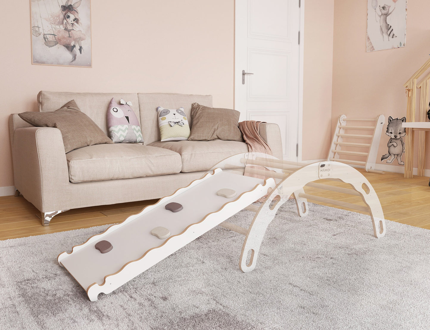 MAMOI® Toboggan interieur pour enfant, Tobogan pour triangle et mur escalade pour bebe, Jeux en bois intérieur, Tobbogan montessori à partir de 1 an 2/3 ans-1